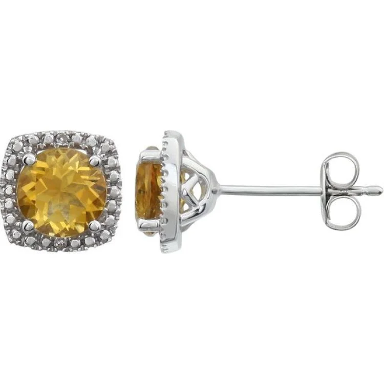 Ladies Earrings for Daily Wear-Sterling Silver Natural Citrine & .015 CTW Natural Diamond Earrings