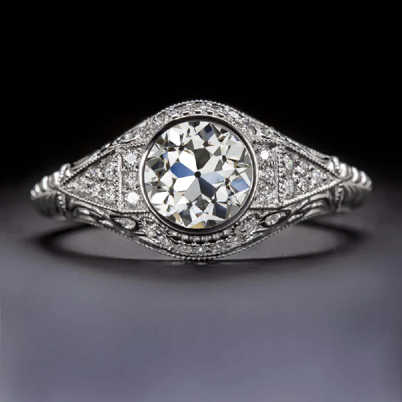 Ladies Engagement Rings Round Cut-1 CARAT OLD EUROPEAN CUT DIAMOND ENGAGEMENT RING VINTAGE STYLE GIA CERTIFIED