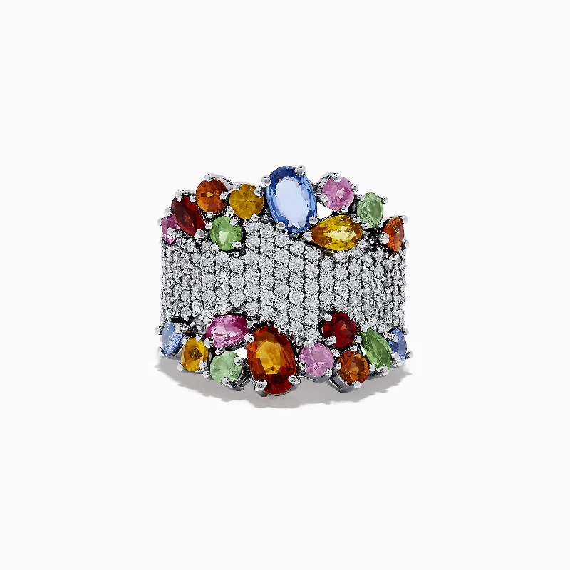 Ladies Rings Dainty Style-Watercolors 14K White Gold Multi Sapphire and Diamond Ring