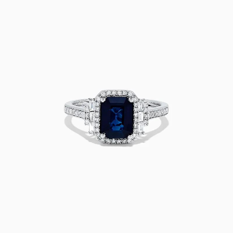 Ladies Rings with Chalcanthite-Royale Bleu 14K White Gold Sapphire and Diamond Ring, 0.56 TCW