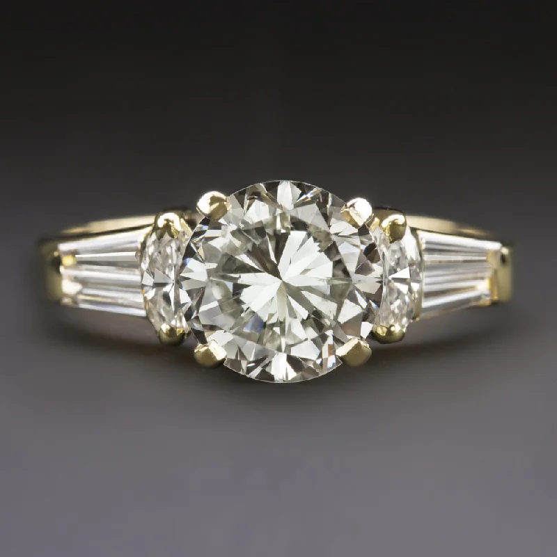 Ladies Engagement Rings Statement Piece-VINTAGE DIAMOND ENGAGEMENT RING 1.72ct ROUND CUT YELLOW GOLD MARQUISE ACCENTS