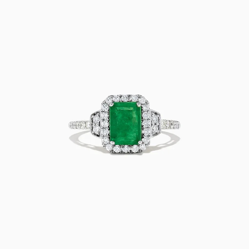 Ladies Rings Thin Band-Brasilica 14K Two Tone Gold Emerald and Diamond Ring, 1.90 TCW