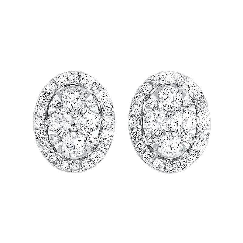 Ladies Earrings Diamond Stud-14KTW Uno Halo Round Earrings 3/4 Ctw