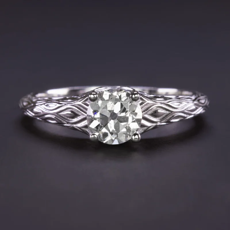 Ladies Engagement Rings Radiant Cut-3/4ct OLD EUROPEAN CUT DIAMOND ENGAGEMENT RING VINTAGE STYLE ENGRAVED SOLITAIRE