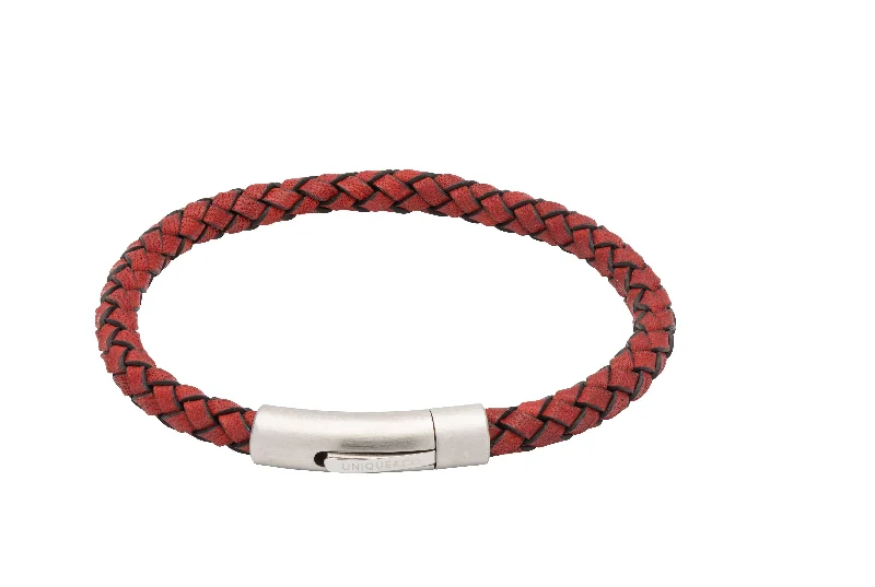 Jade Bracelets -Unique & Co Red Leather Bracelet - Brushed Stainless Steel Clasp