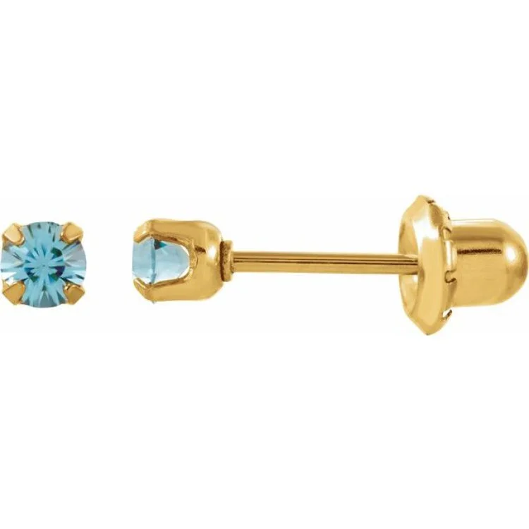 Ladies Earrings with Emerald-24K Gold-Plated Stainless Steel Imitation Aquamarine Inverness® Piercing Earrings