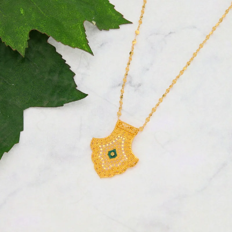 Birthstone Necklaces -Gold Necklace (Chain With Intricate Leaf Shaped Pendant) 21KT - FKJNKL21KM9877