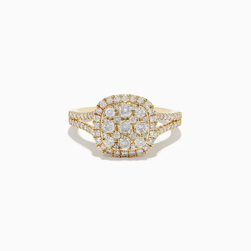 Ladies Rings with Zircon-Pave Classica 14K Yellow Gold Square Diamond Ring 0.97 TCW