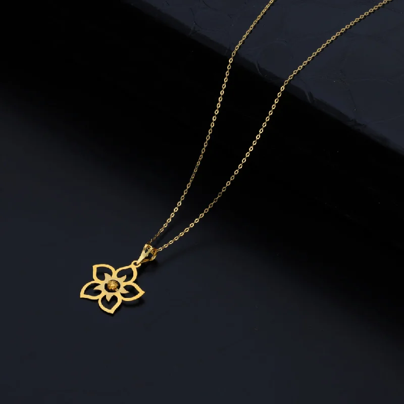 Smooth Necklaces -Gold Necklace (Chain With Hollow Flower Shaped Pendant) 21KT - FKJNKL21KM9824