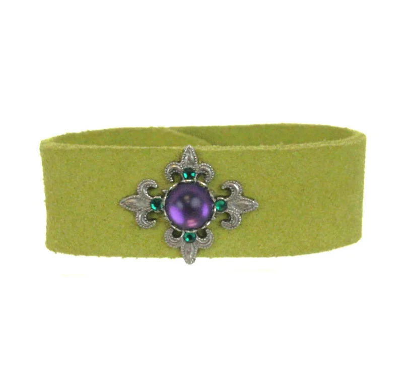 Cluster Bracelets -Fleur De Lis Leather Bracelet 1" Suede