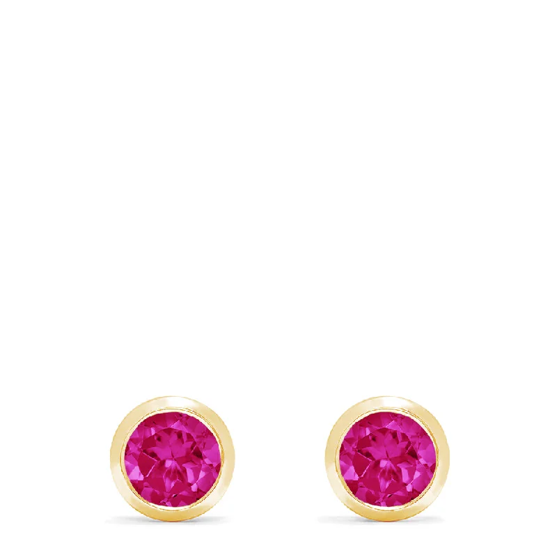 Ladies Earrings Classic Look-Ruby Royale 14K Yellow Gold Bezel Set Ruby Stud Earrings, 1.14 TCW