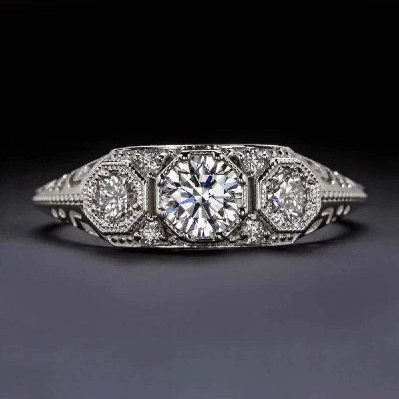 Ladies Engagement Rings Geometric Shape-3/4ct GIA CERTIFIED DIAMOND VINTAGE STYLE ENGAGEMENT RING VERY GOOD ROUND CUT