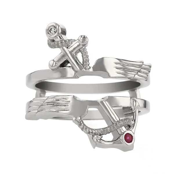 Ladies Rings with Thaumasite-Anchor and Wings Ring Guard