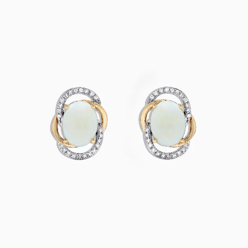 Ladies Earrings with Amber-Aurora 14K Two Tone Gold Opal and Diamond Stud Earrings, 2.06 TCW