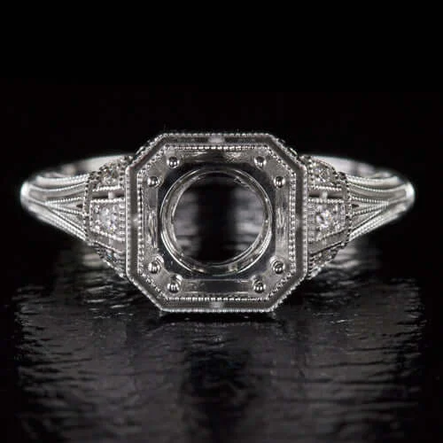 Ladies Engagement Rings with Phenakite-ART DECO 7m ROUND DIAMOND MOUNT ENGAGEMENT RING VINTAGE STYLE SETTING SQUARE 14K