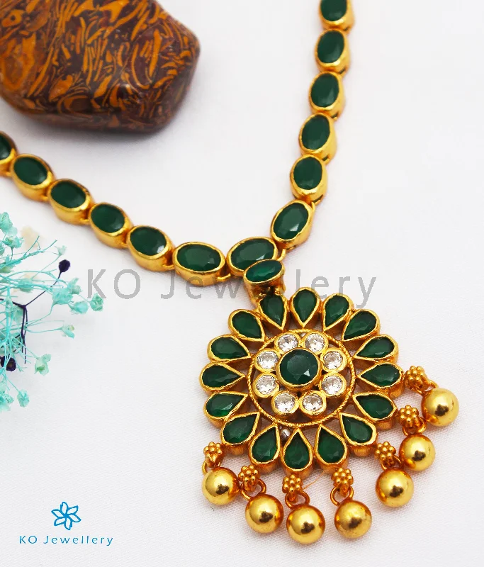 Unisex Necklaces -The Abhishi Silver Kempu Necklace (Green)