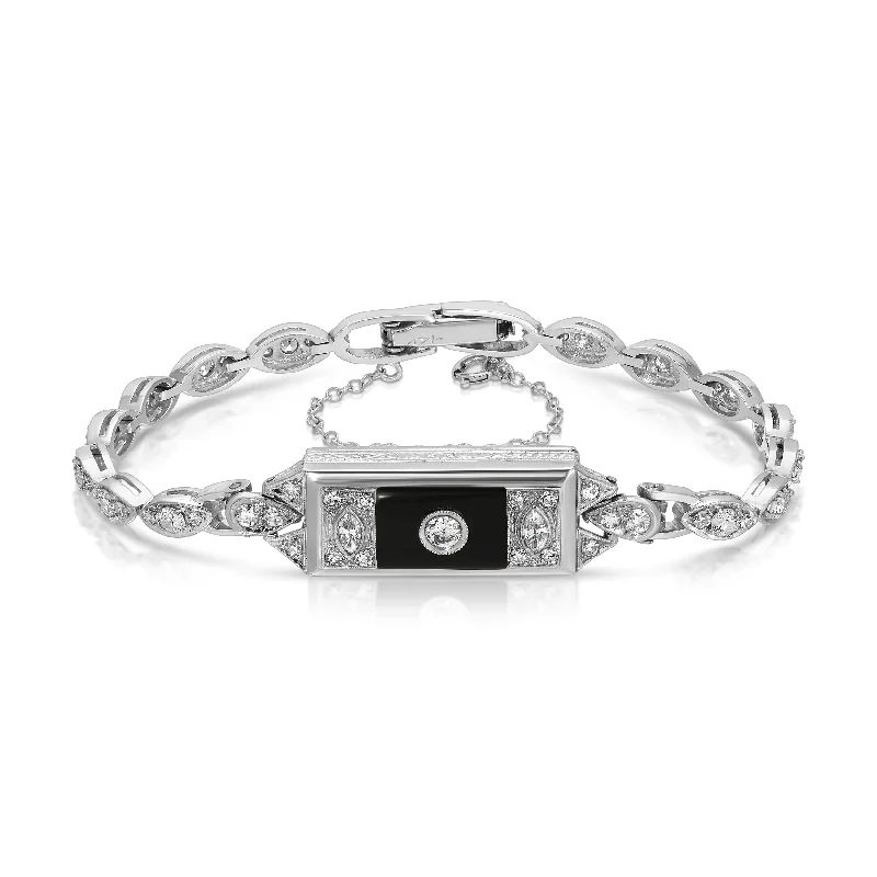 Anniversary Bracelets -1940s Estate Diamond Onyx Bracelet