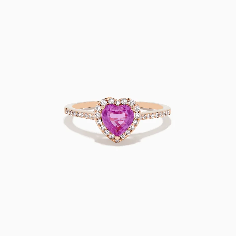 Ladies Rings with Richterite-Novelty 14K Rose Gold Pink Sapphire and Diamond Heart Ring