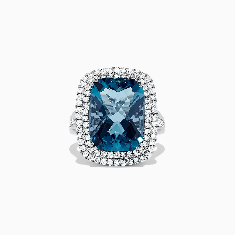 Ladies Rings with Danburite-Ocean Bleu 14K White Gold London Blue Topaz and Diamond Ring, 12.32 TCW