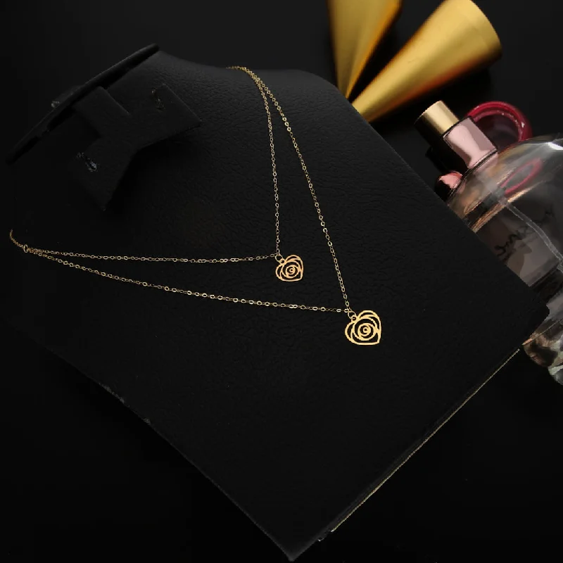 Heirloom Necklaces -Gold Double Layered Rose in Heart Shaped Necklace 21KT - FKJNKL21KM9788