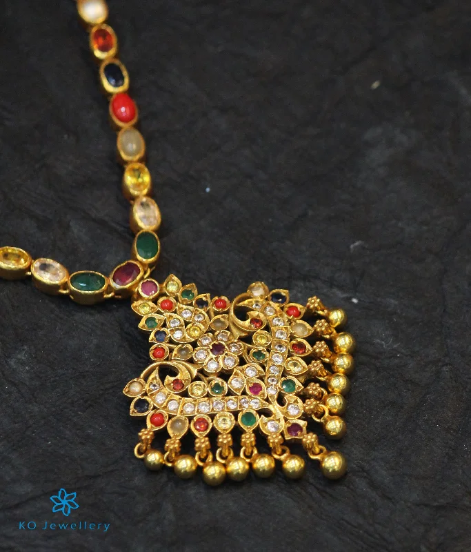 Agate Necklaces -The Anila Silver Peacock Navaratna Necklace