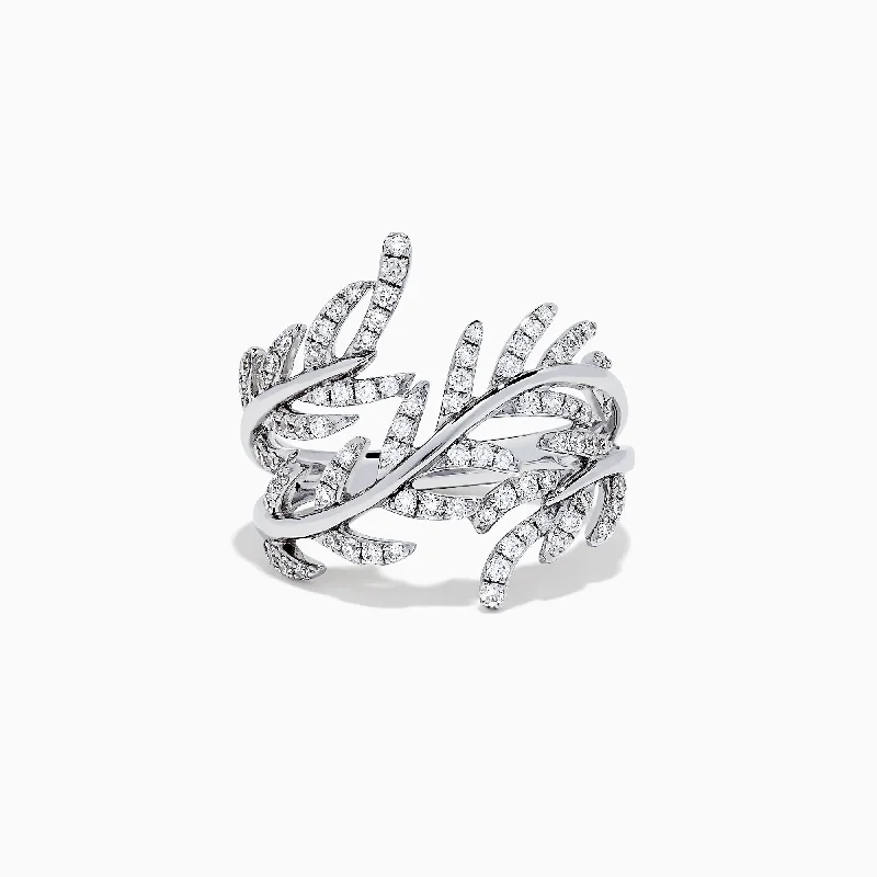 Ladies Rings with Cassiterite-Pave Classica 14K White Gold Diamond Wrapped Leaf Ring, 0.62 TCW