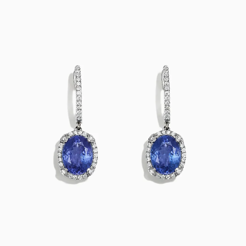 Ladies Earrings Compass Shape-14K White Gold Tanzanite and Diamond Earrings, 4.14 TCW