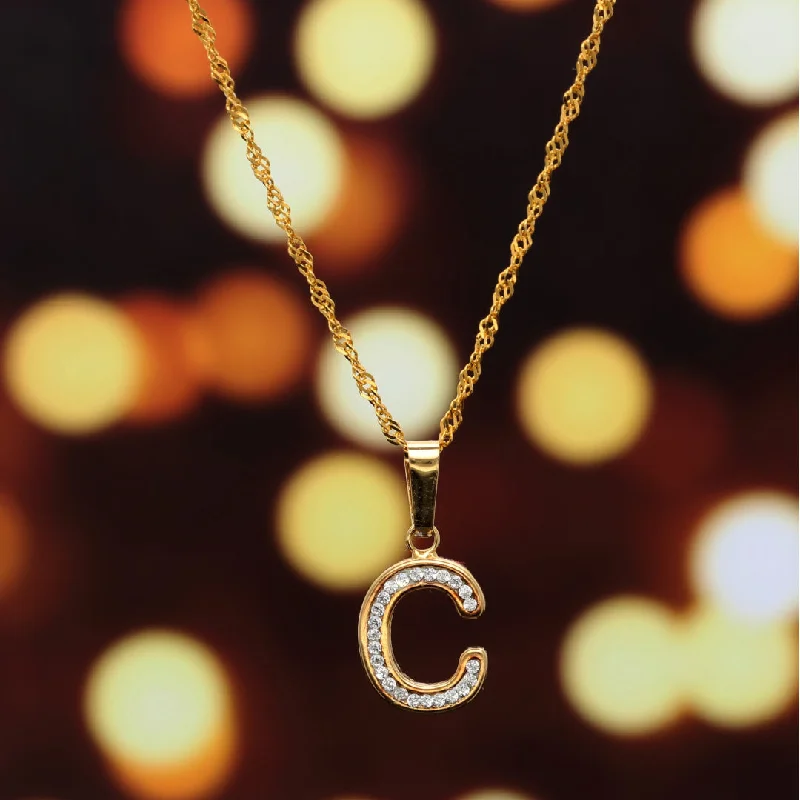 Spiritual Necklaces -Gold Necklace (Chain with C Shaped Alphabet Letter Pendant) 18KT - FKJNKL18K9409