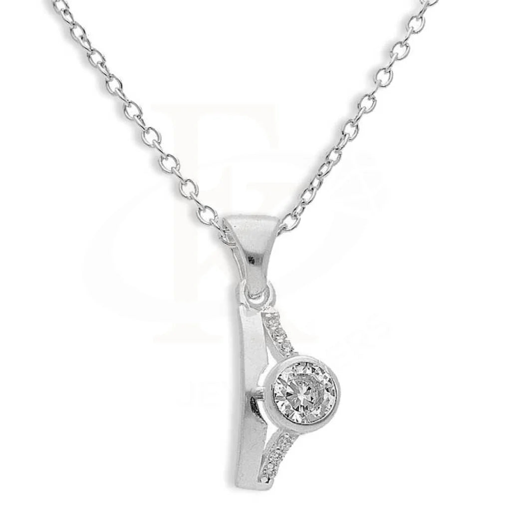 Timeless Necklaces -Sterling Silver 925 White Solitaire Necklace (Chain with Pendant) - FKJNKLSL2804