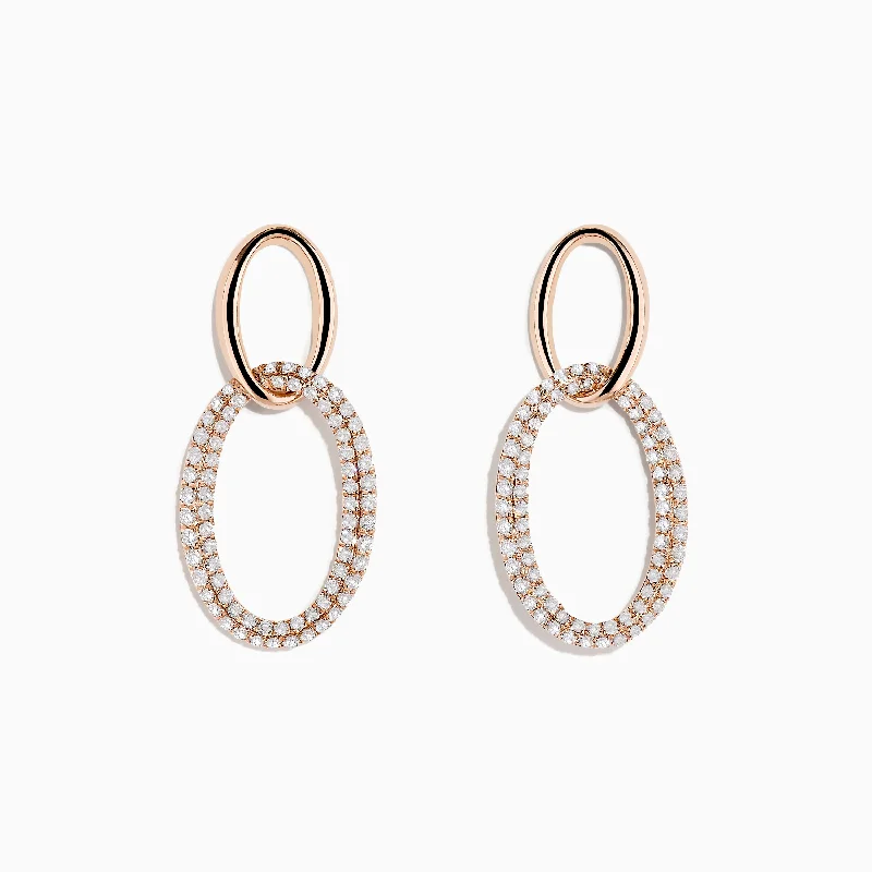 Ladies Earrings Moon Shape-Pave Rose 14K Rose Gold Diamond Interlock Earrings