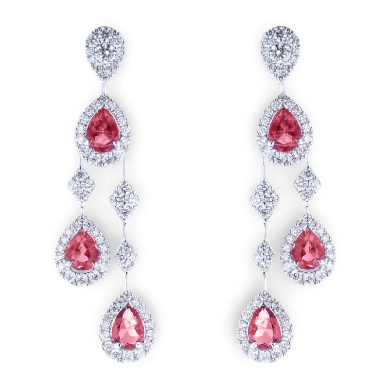 Ladies Earrings Boho Look-JULEVE 18KT WHITE GOLD 0.61CTW RED EMERALD & 0.65CTW DIAMOND DROP EARRINGS