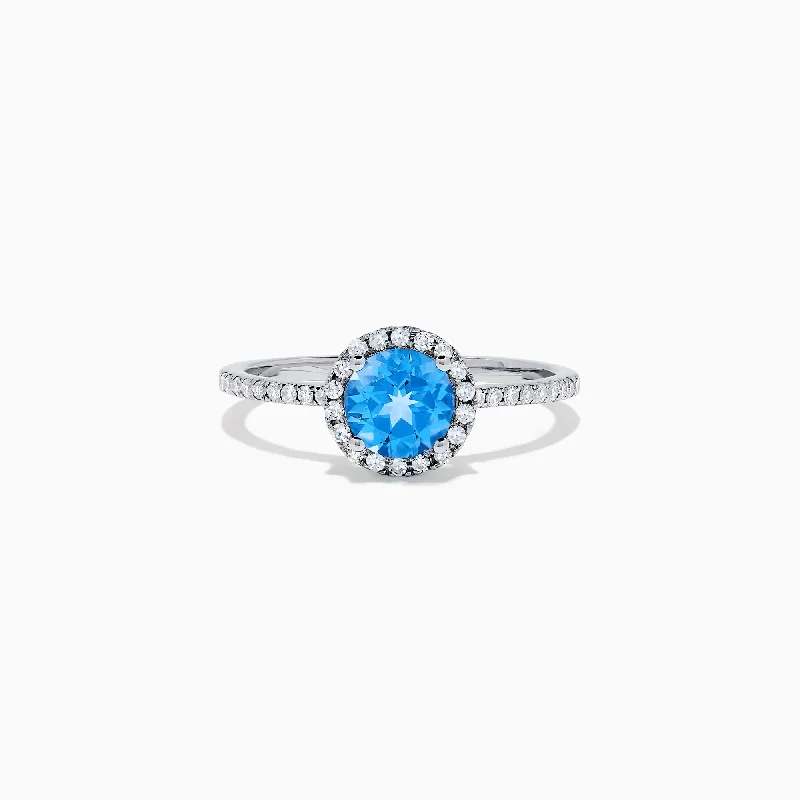 Ladies Rings with Iolite-Ocean Bleu 14K White Gold Blue Topaz and Diamond Ring, 1.12 TCW