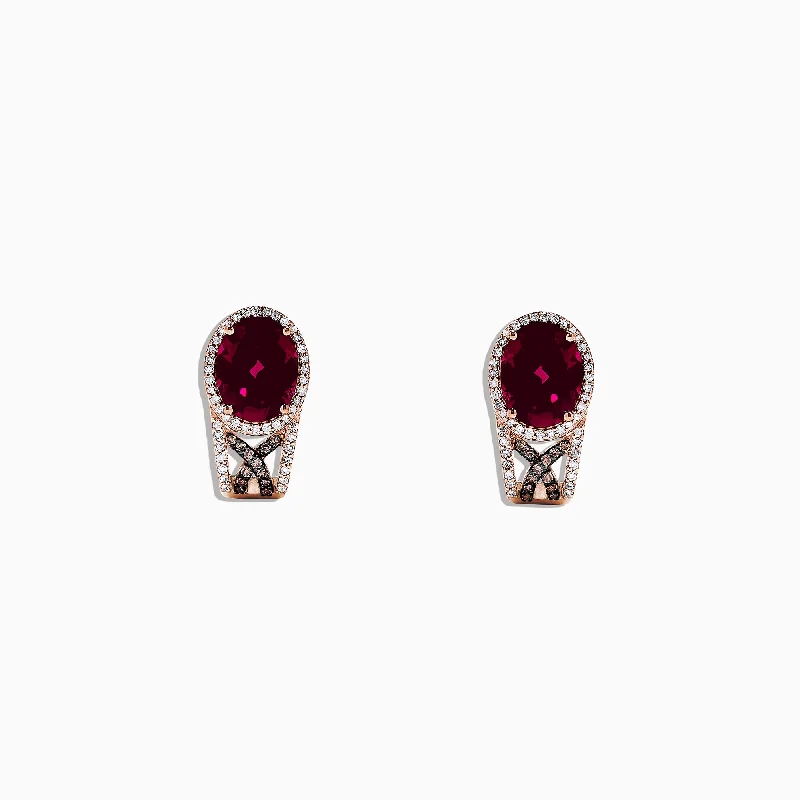 Ladies Earrings for Date Night-14K Rose Gold Rhodolite Garnet and Diamond Earrings, 4.92 TCW