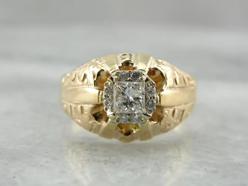 Ladies Engagement Rings with Sunstone-Old Magic, New Magic: Antique Victorian Diamond Engagement Ring with Modern Square Cut Diamonds