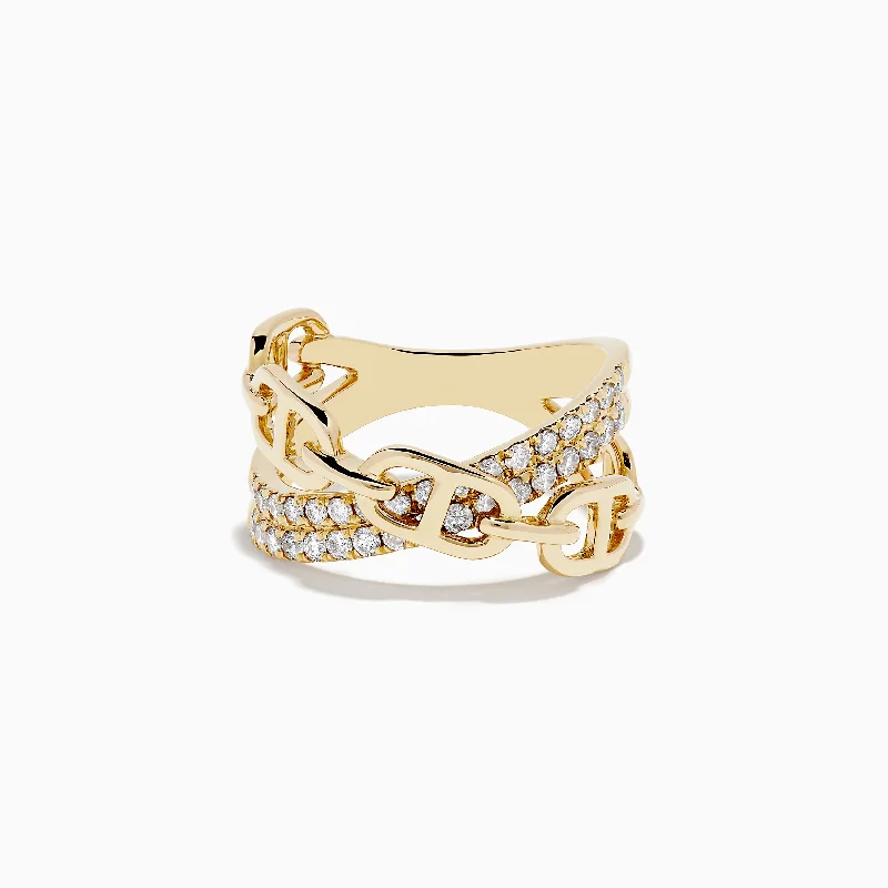 Ladies Rings with Diamond-D'Oro 14K Yellow Gold Diamond Chain Link Crossover Ring