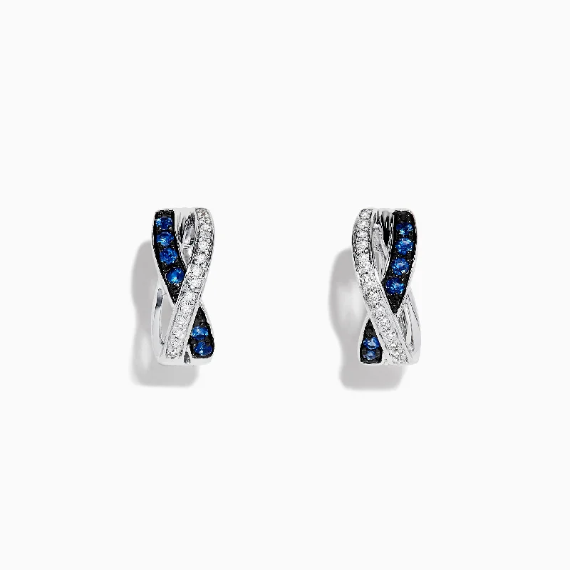 Ladies Earrings with Enstatite-Royale Bleu 14K White Gold Blue Sapphire & Diamond Earrings, 0.33 TCW