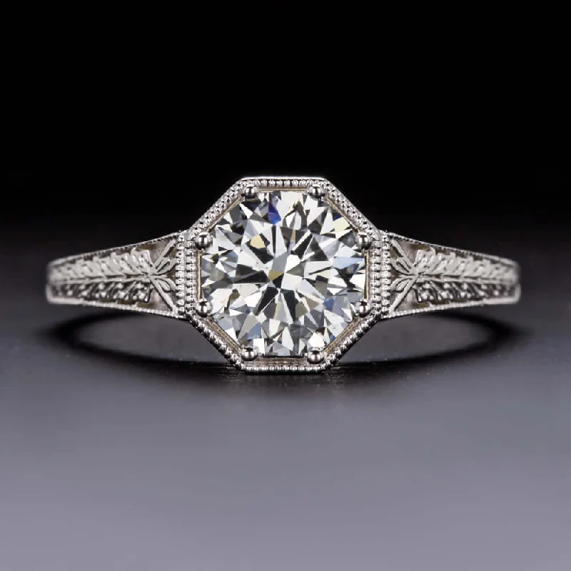 Ladies Engagement Rings Handmade Craft-1 CARAT GIA CERTIFIED J SI1 DIAMOND ENGAGEMENT RING VINTAGE STYLE SOLITAIRE 1ct