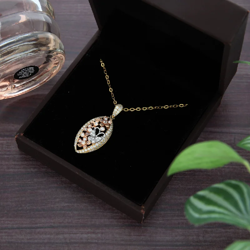 Thick Necklaces -Gold Necklace (Chain with Marquise Design Flower Pendant) 18KT - FKJNKL18K9188