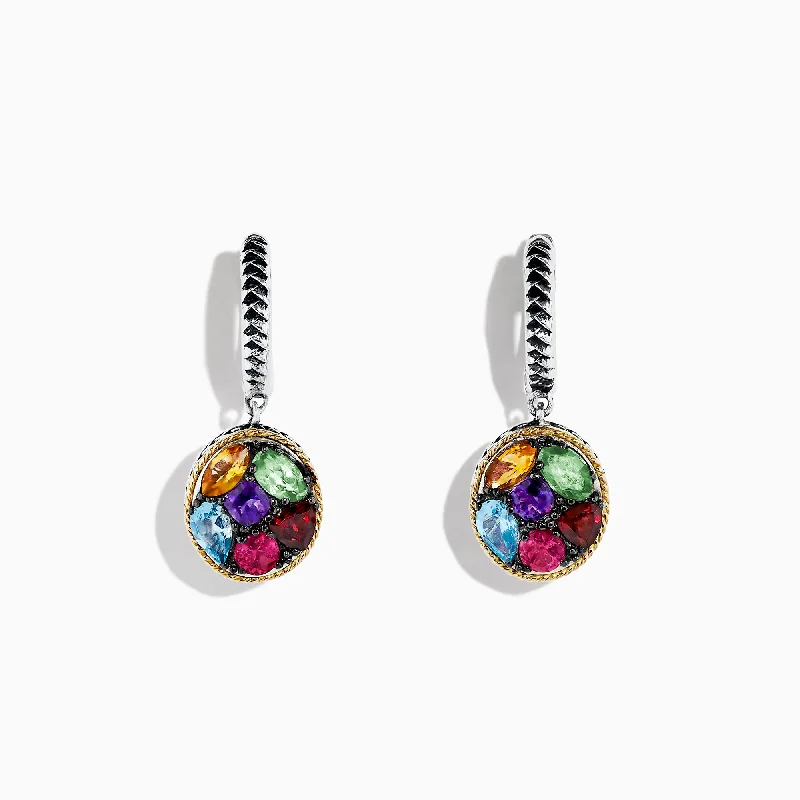 Ladies Earrings with Quartz-Mosaic Sterling Silver & 18K Gold Multi Gemstone Earrings, 2.75 TCW