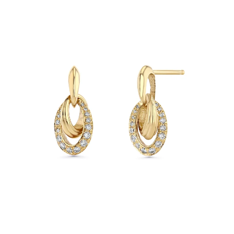 Ladies Earrings with Quartz-Crescent Link Drop Earrings