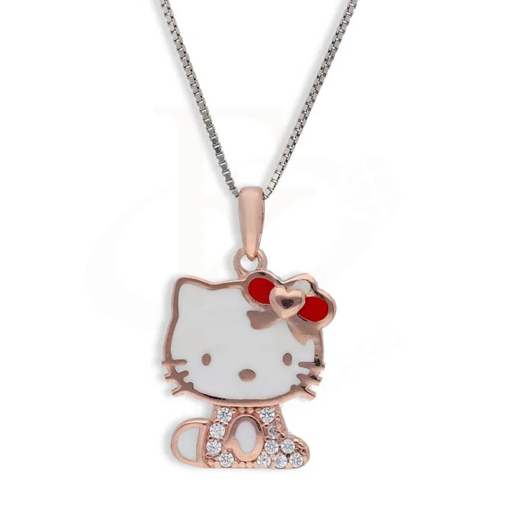 Teardrop Necklaces -Sterling Silver 925 Rose Gold Plated Necklace (Chain with Hello Kitty Pendant) - FKJNKLSL3002