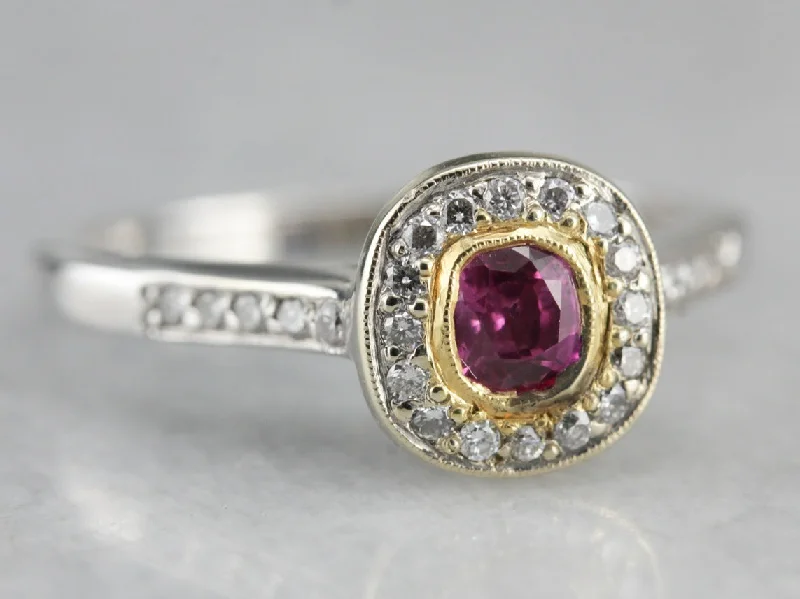 Ladies Engagement Rings with Cavansite-Modern Pink Sapphire and Halo Engagement Ring