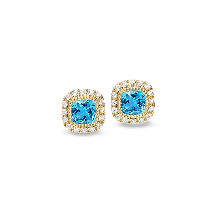 Ladies Earrings with Lepidolite-Gold Finish Sterling Silver Micropave Simulated Blue Zircon Earrings with Simulated Diamonds