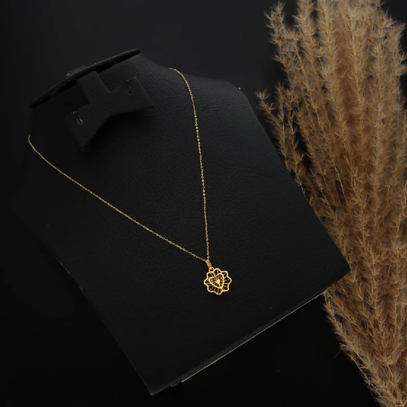 Galaxy Necklaces -Gold Necklace (Chain With Hollow Heart in Flower Shaped Pendant) 21KT - FKJNKL21KM9808