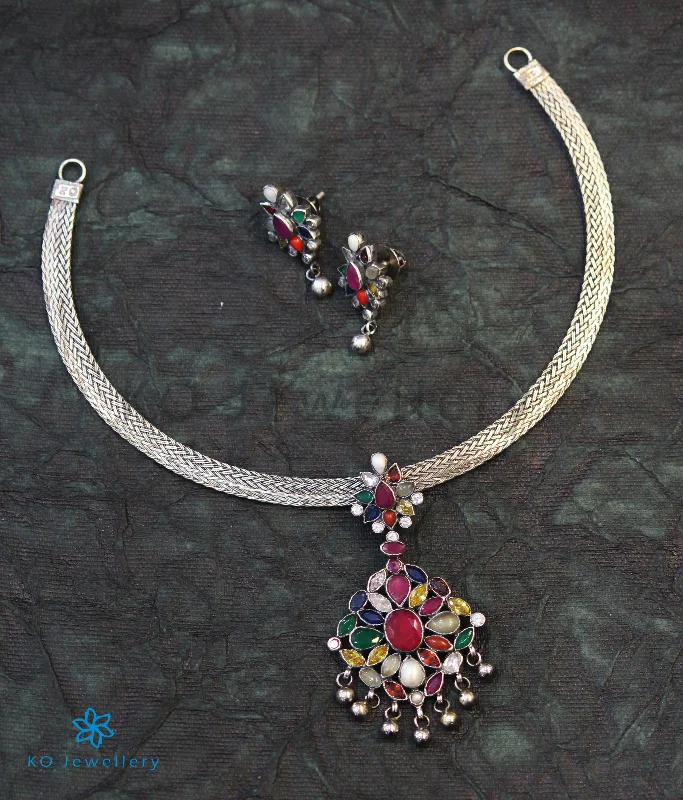 Personalized Necklaces -The Aham Silver Navaratna Necklace (Oxidised)