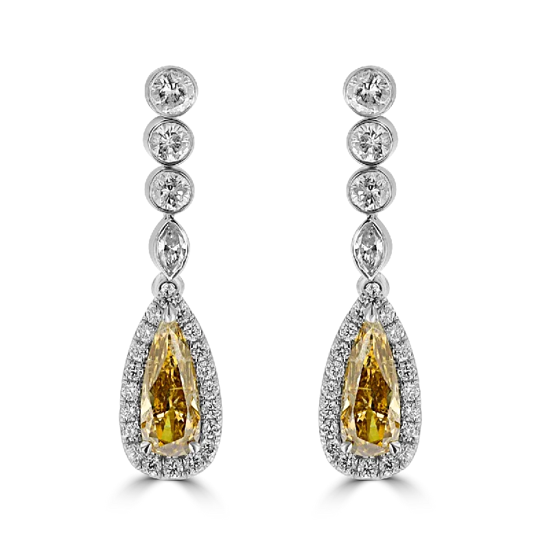 Ladies Earrings with Spinel-18KT WHITE GOLD 2.93 CTW DIAMOND HALO DROP EARRINGS