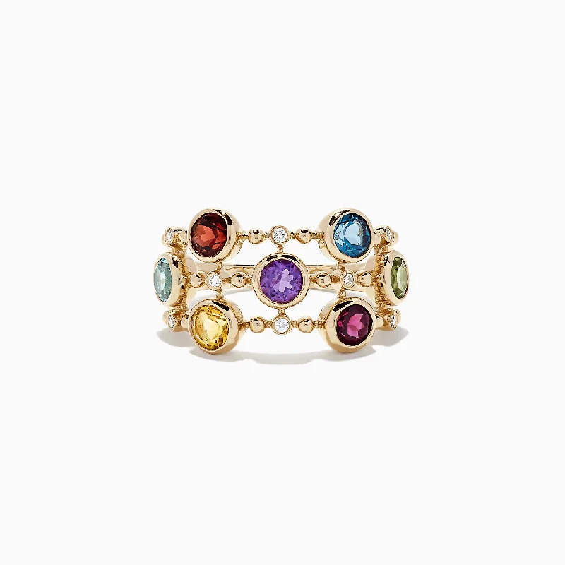 Ladies Rings with Sphalerite-Mosaic 14K Yellow Gold Multi Gemstone and Diamond Ring, 2.31 TCW