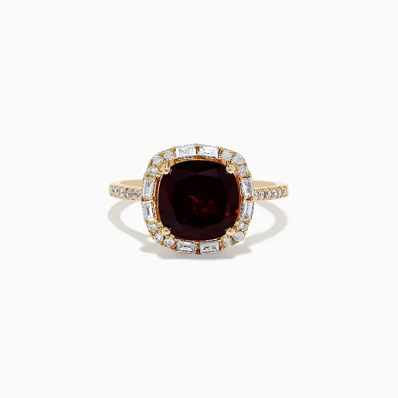 Ladies Rings Heart Cut-14K Yellow Gold Garnet and Diamond Ring