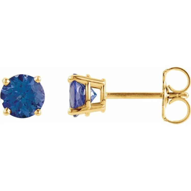 Ladies Earrings Matte Finish-14K Yellow 5 mm Natural Tanzanite Stud Earrings