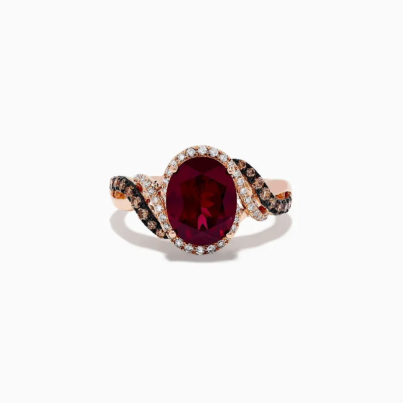 Ladies Rings with Signatures-Bordeaux 14K Rose Gold Rhodolite Garnet, Espresso and White Diamond Ring